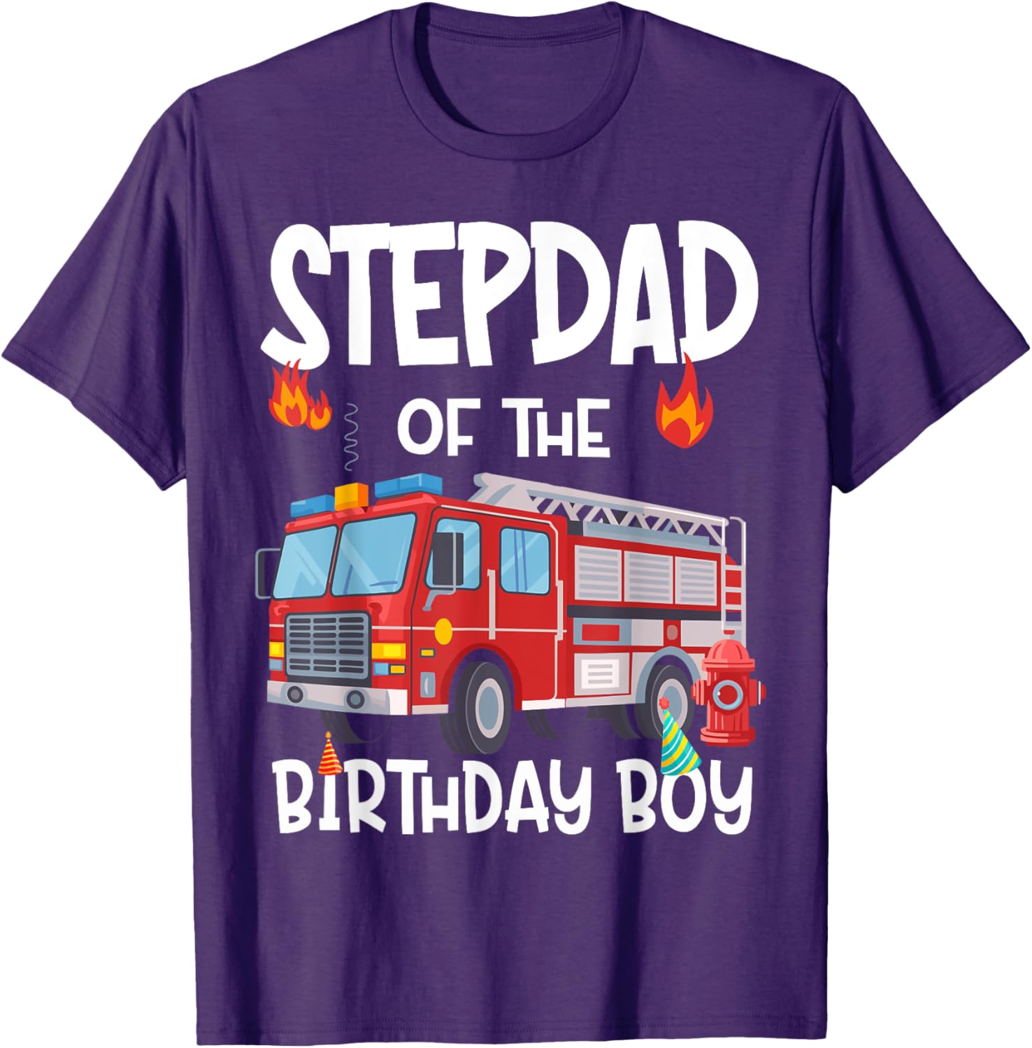 Stepdad of the Birthday Boy Fire Truck T-Shirt for Firefighter Dads - 13