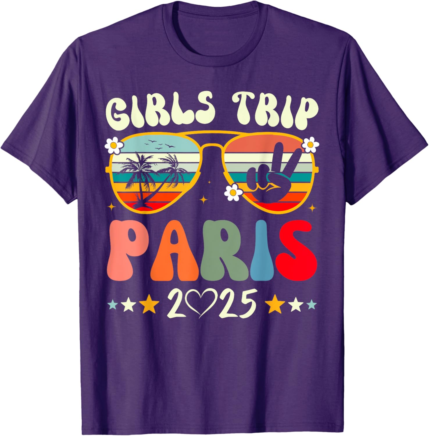 Girls Trip Paris 2025 Summer Vacation Retro T-Shirt for Matching Outfits - 1