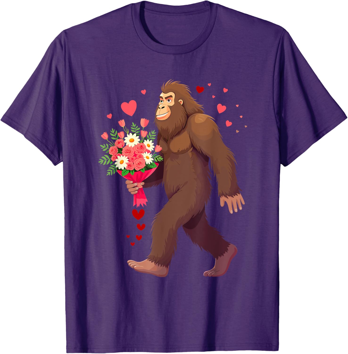 Bigfoot Heart Bouquet T-Shirt for Sasquatch Lovers on Valentine's Day - 13