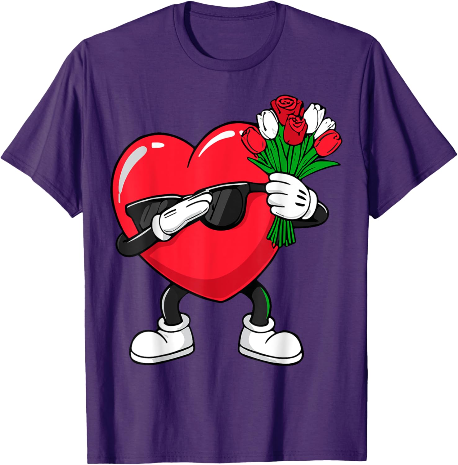 Dabbing Heart Flower Valentine's Day T-Shirt for Fun Loving Hearts - 4
