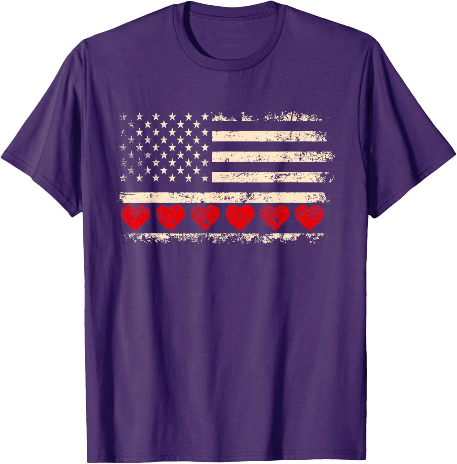 Vintage Valentine's Day American Flag Hearts T-Shirt for Patriotic Lovers - 6