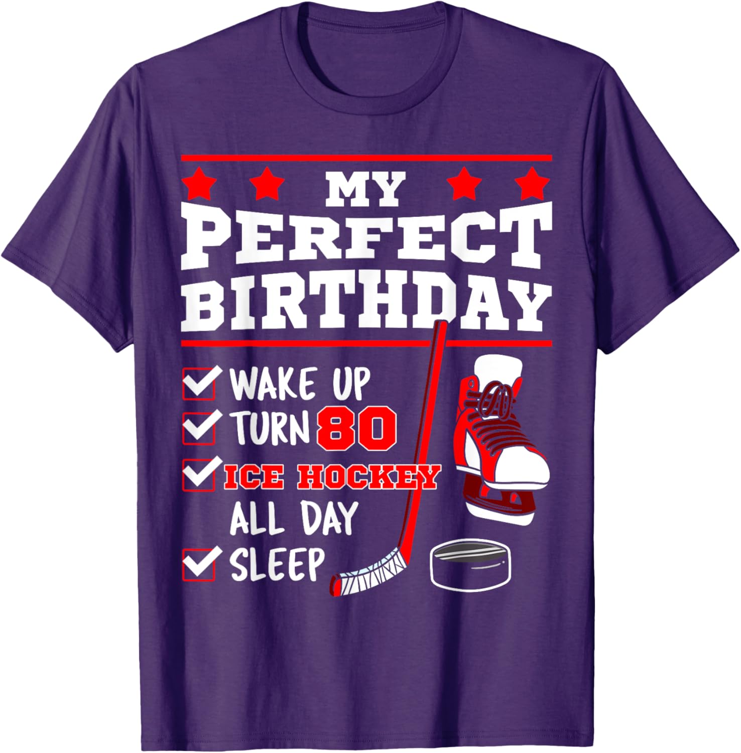 Ice Hockey 80th Birthday Party Puck T-Shirt for Sports Fans - 1