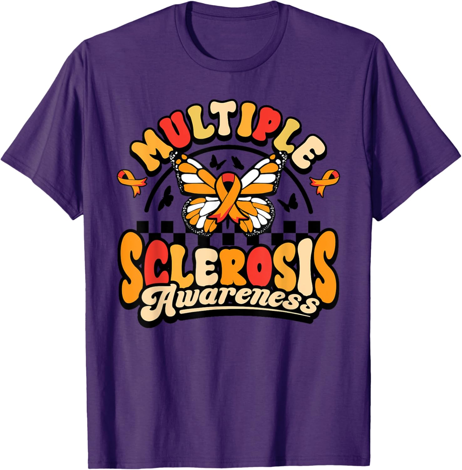 Multiple Sclerosis Awareness Butterfly Orange Ribbon T-Shirt for Support - 3