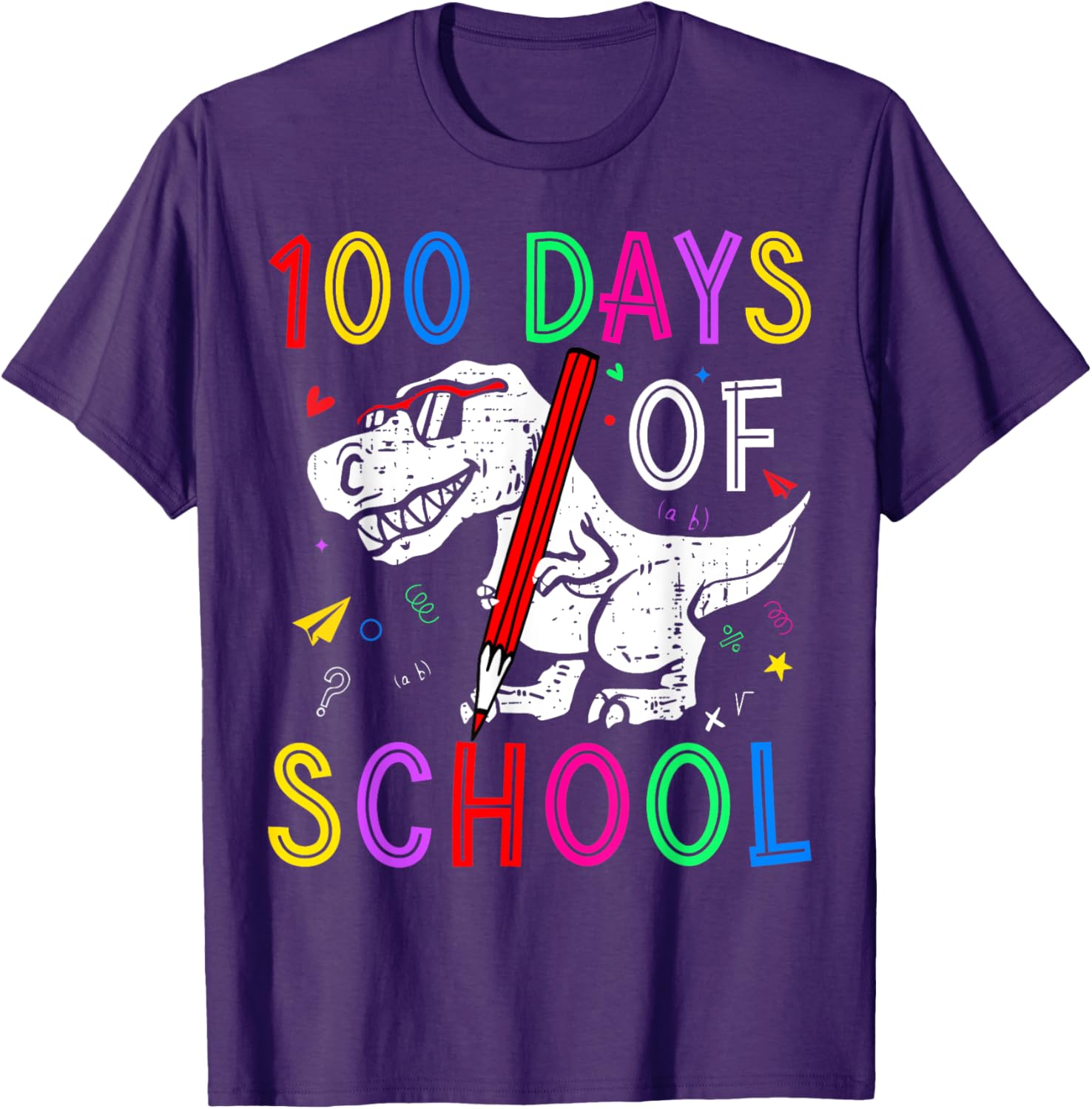 100 Days of School Dino T-Rex Kids T-Shirt for Teachers and Students - 1