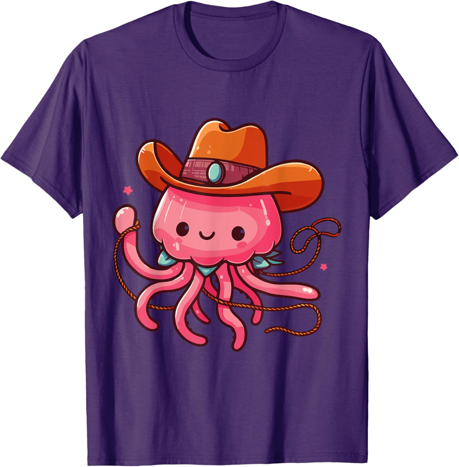 Western Rodeo Cowboy Hat and Jellyfish Texas Animals T-Shirt for Men - 16