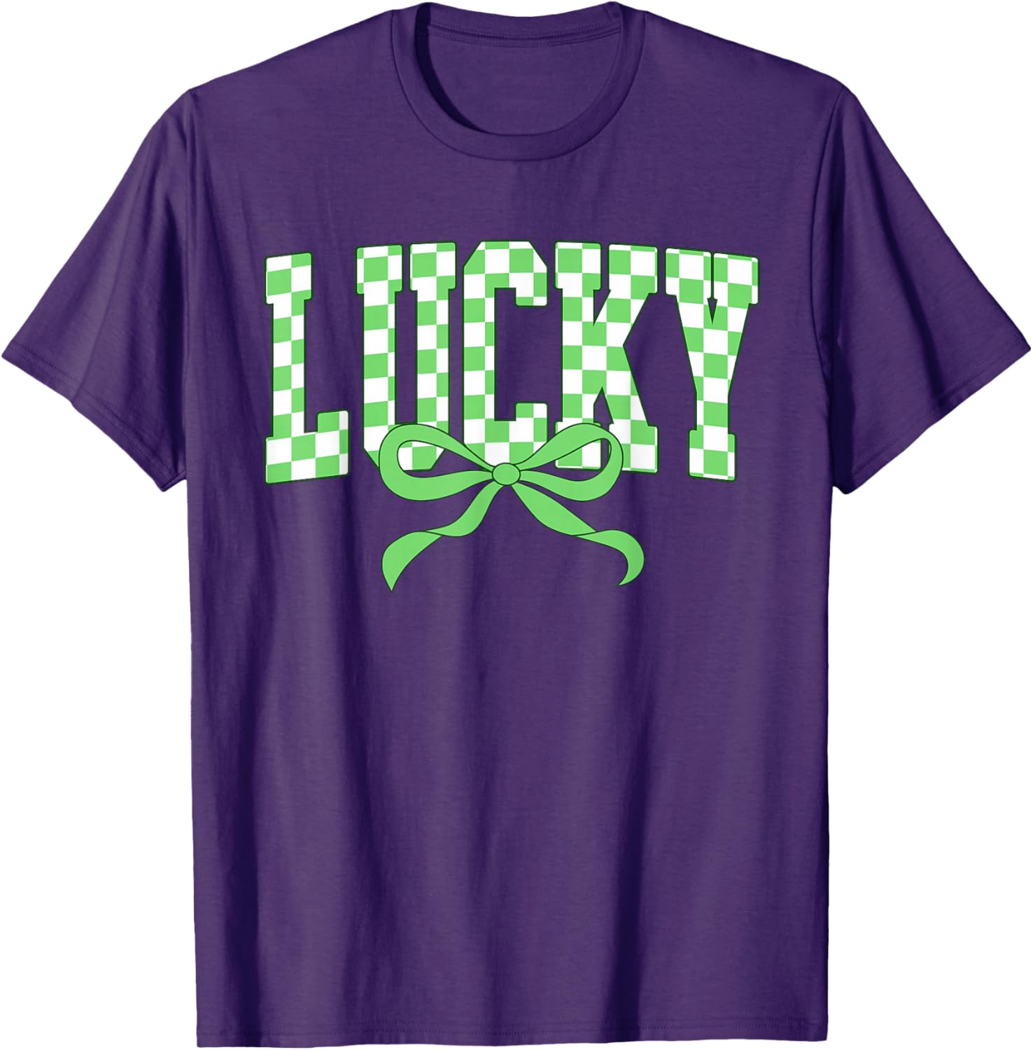 Lucky Shamrock Bow T-Shirt for St Patrick's Day Retro Checkered Style - 2