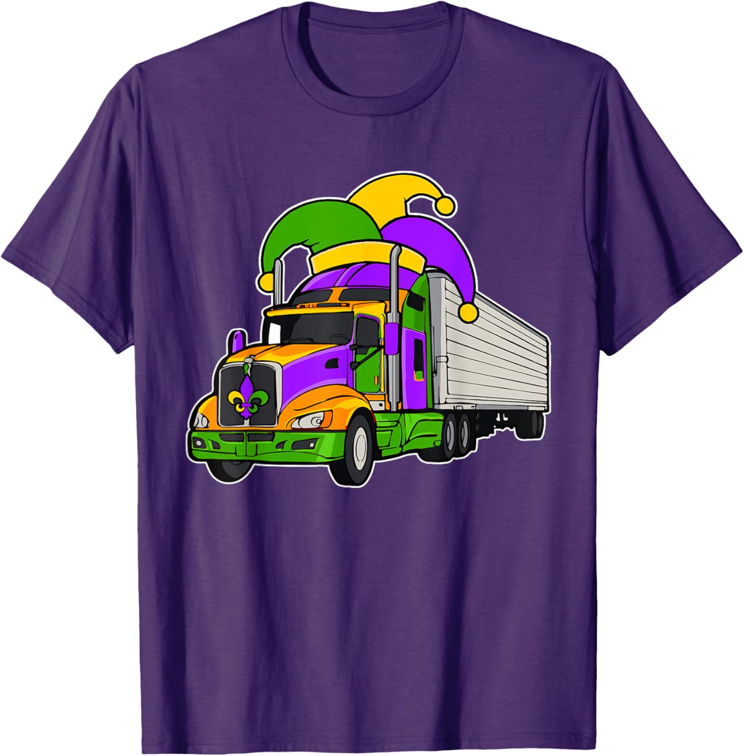 Colorful Mardi Gras Jester Hat Truck Team T-Shirt for Festive Parades - 2