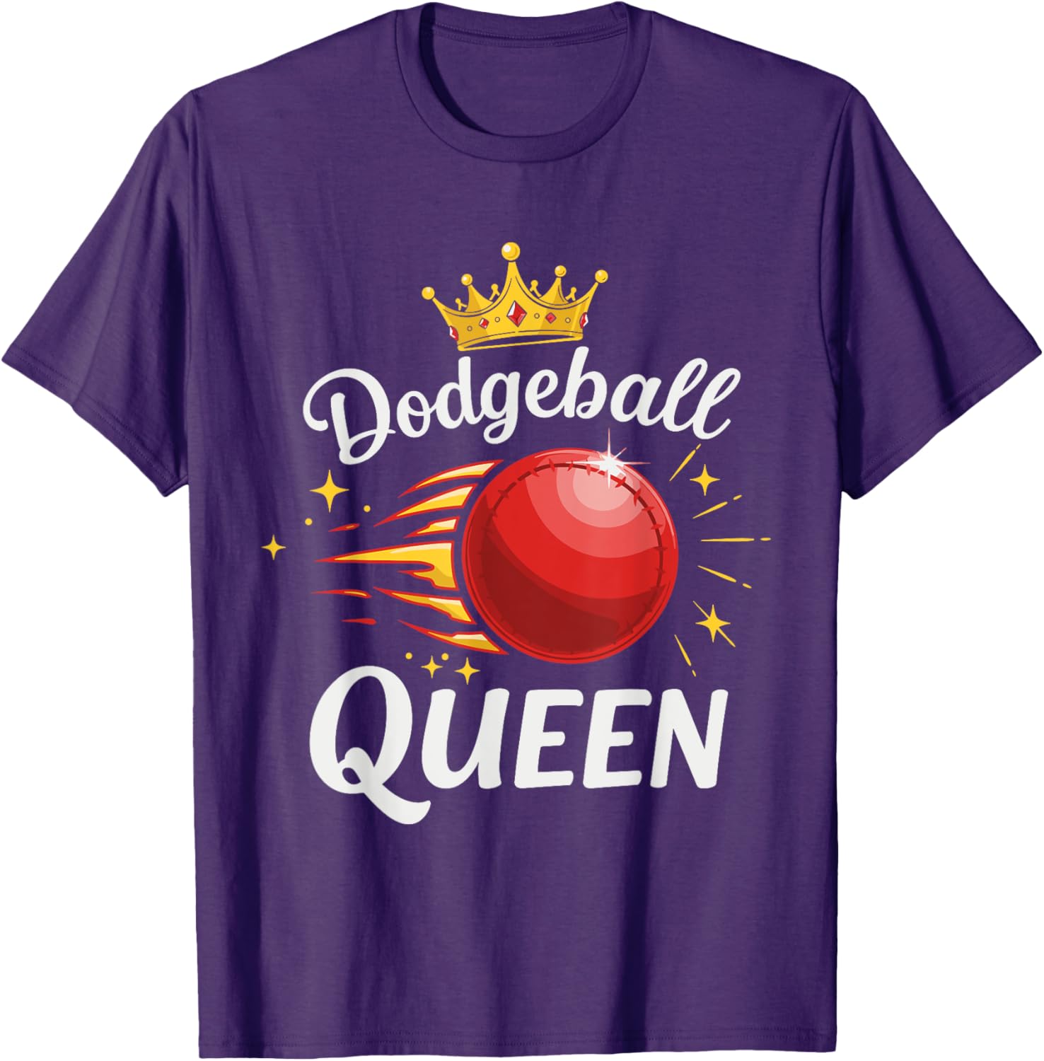 Dodgeball Queen T-Shirt with Crown and Red Ball Graphic Design - 4