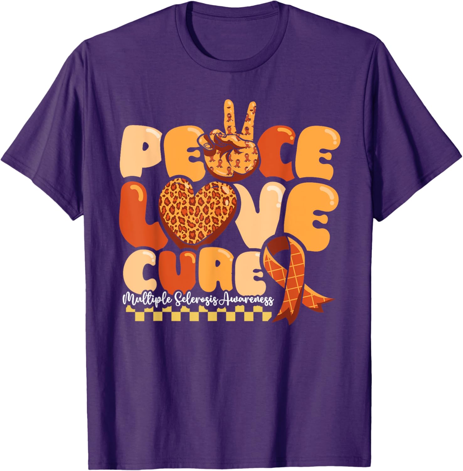Orange Multiple Sclerosis Awareness T-Shirt Peace Love Cure Warrior - 10