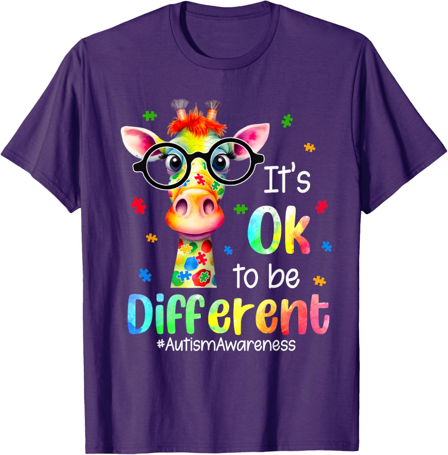 Cute Giraffe Autism Awareness T-Shirt It's Okay to Be Different - 7