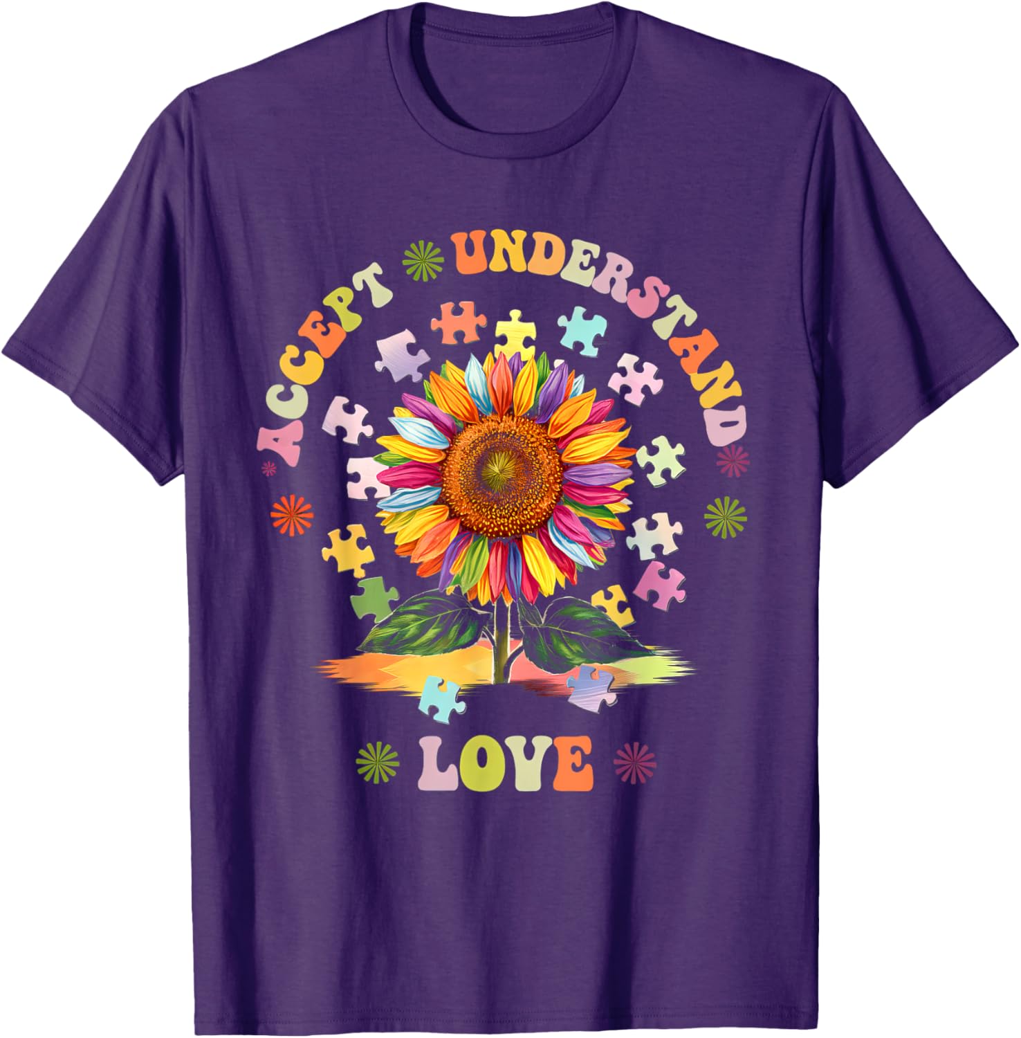 Autism Awareness Flower Women T-Shirt Accept Understand Love ASD Comfort - 14
