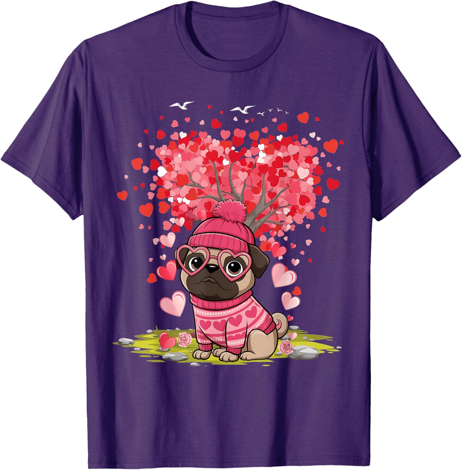 Pug Heart Tree Tee - Adorable Dog Lover Valentine's Day T-Shirt - 28