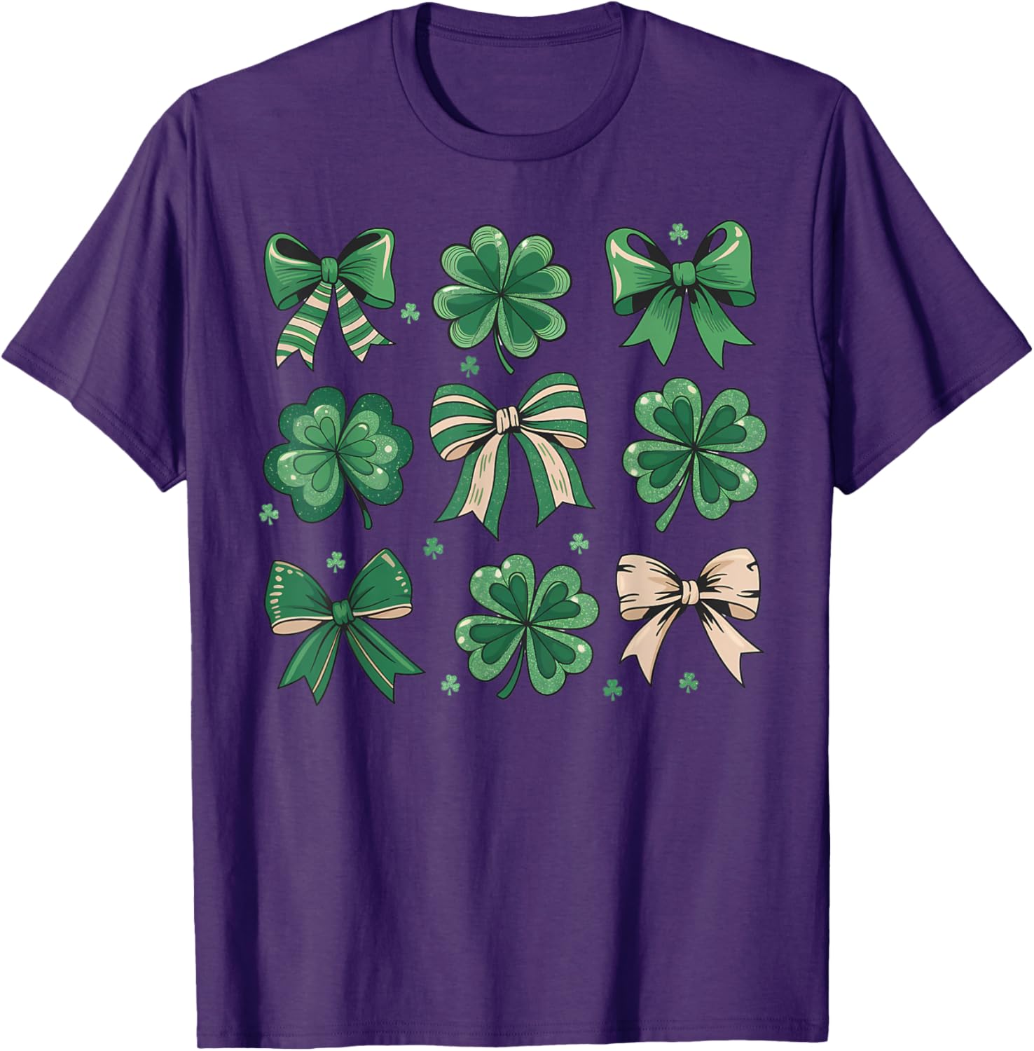 Cute Retro St Patricks Day Shamrock Bow T-Shirt for Festive Fun - 24