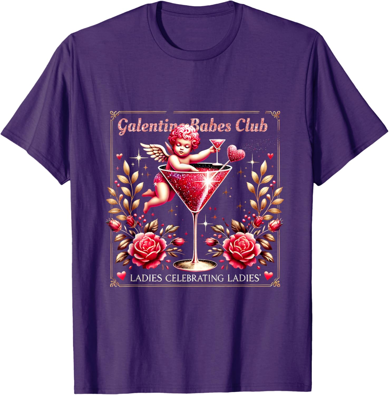 Retro Galentine Girls Club Celebration Martini Glass T-Shirt Design - 21
