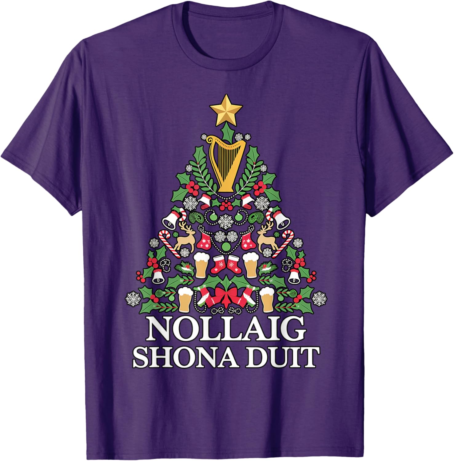 Irish Christmas Tree Nollaig Shona Duit Holiday Art T-Shirt for Festive Cheer - 11