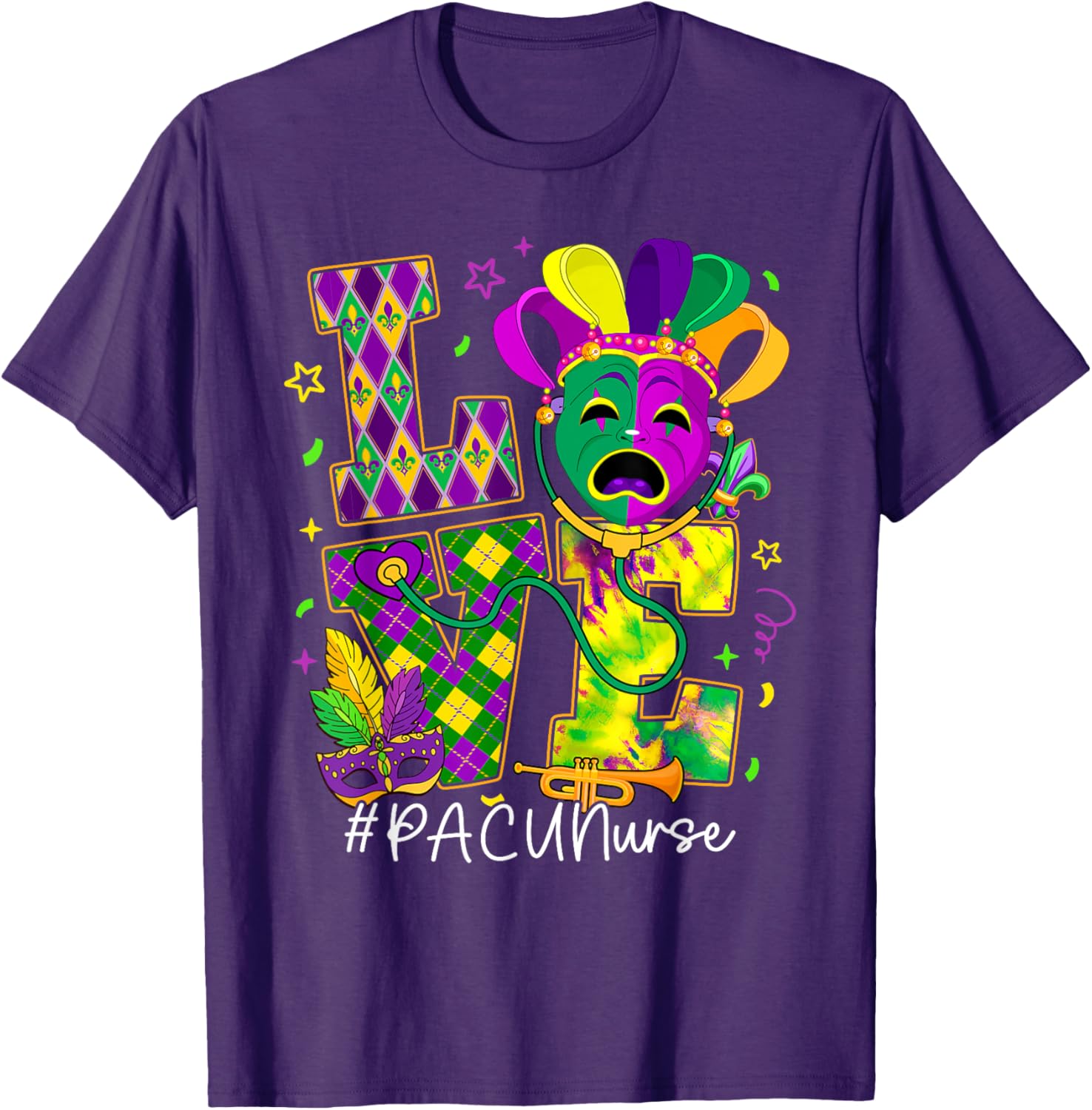 Funny LOVE Mardi Gras PACU Nurse T-Shirt for Carnival Party Fun - 12