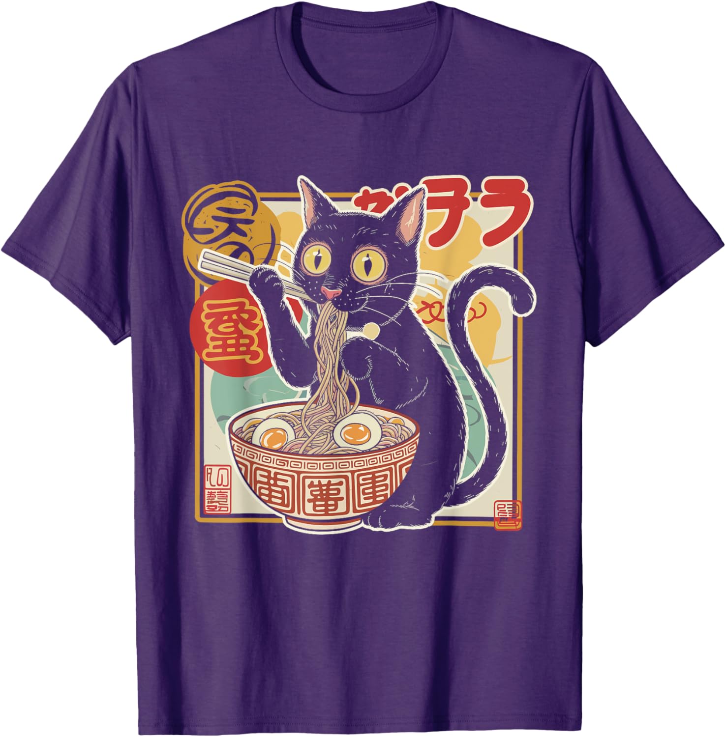 Funny Cat Eating Ramen Noodle T-Shirt for Anime Girls and Teens - 20