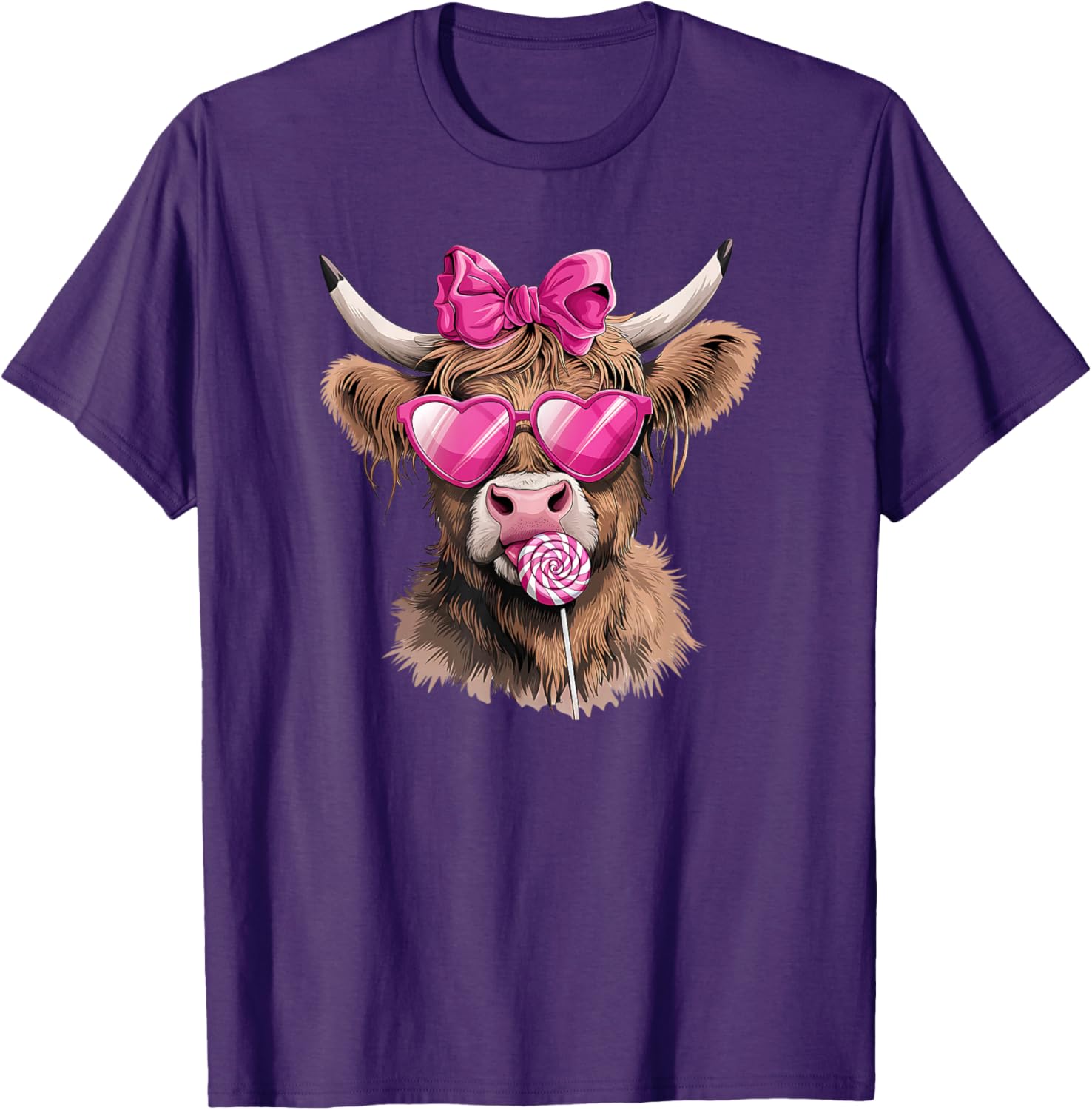 Adorable Highland Cow Valentine's Day T-Shirt with Bow and Sunglasses - 7