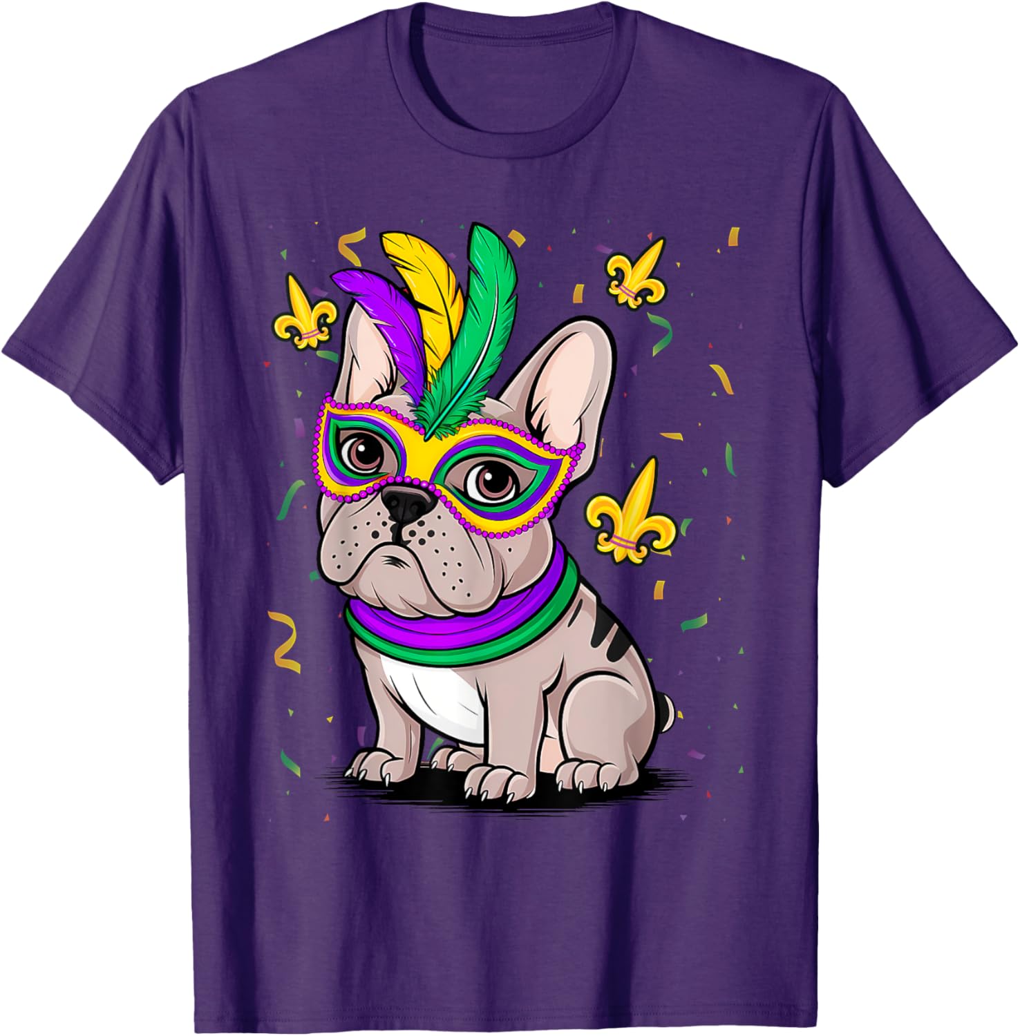 Cute Mardi Gras French Bulldog Dog T-Shirt for Carnival Fun - 19