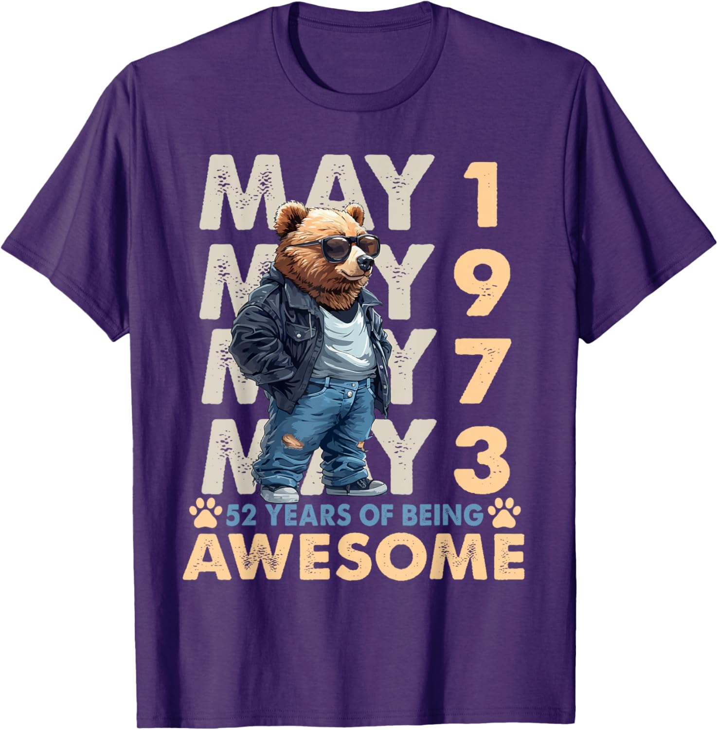 Celebrate 52 Years with a May 1973 Birthday Bear Men's T-Shirt - 4