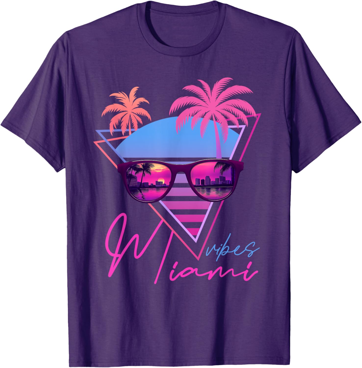 Retrowave Sunset Palm Trees T-Shirt for Miami Vibes and 80s Style - 8