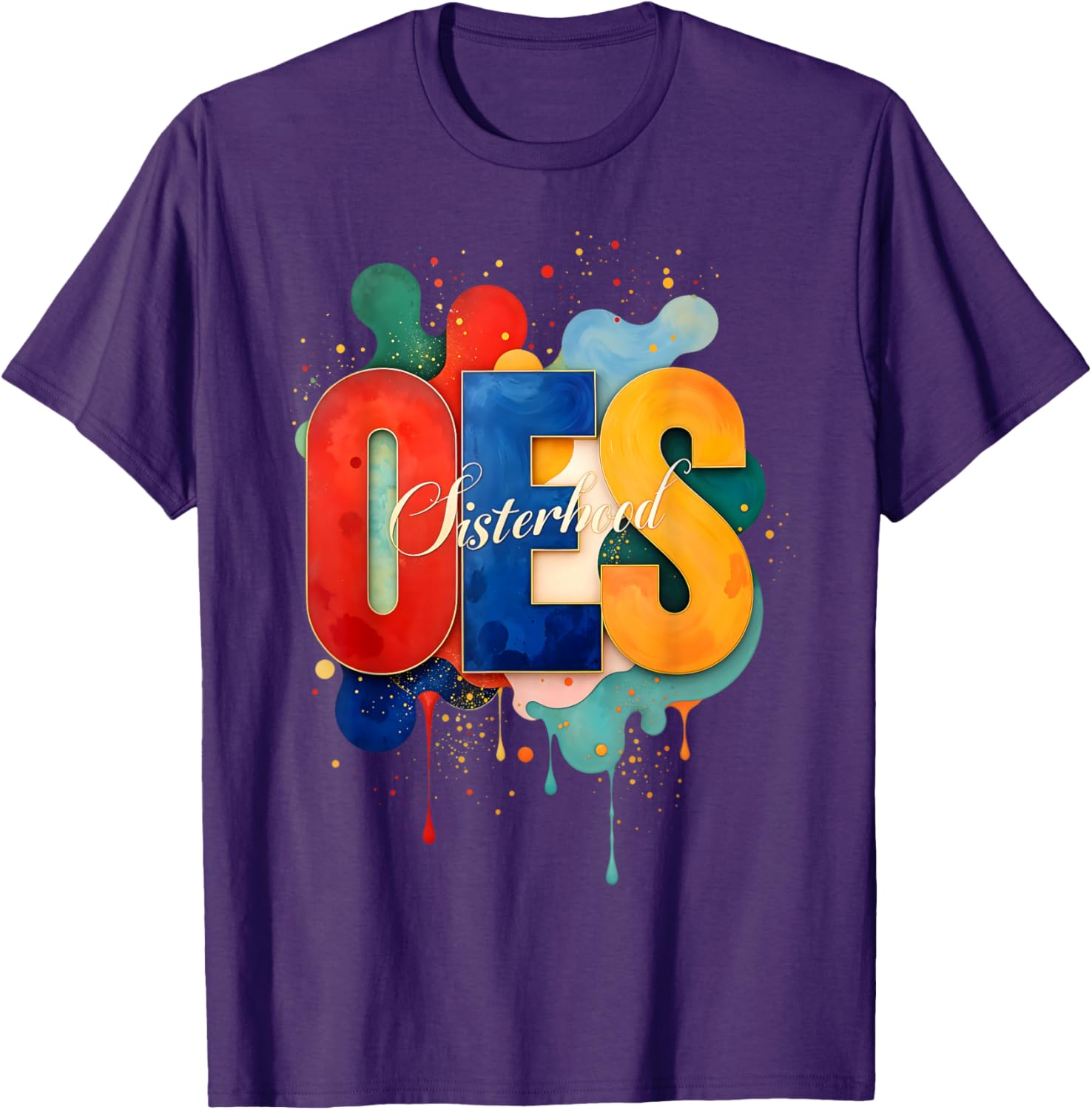 Colorful OES Watercolor Paint Drip T-Shirt for Order of the Eastern Star - 13