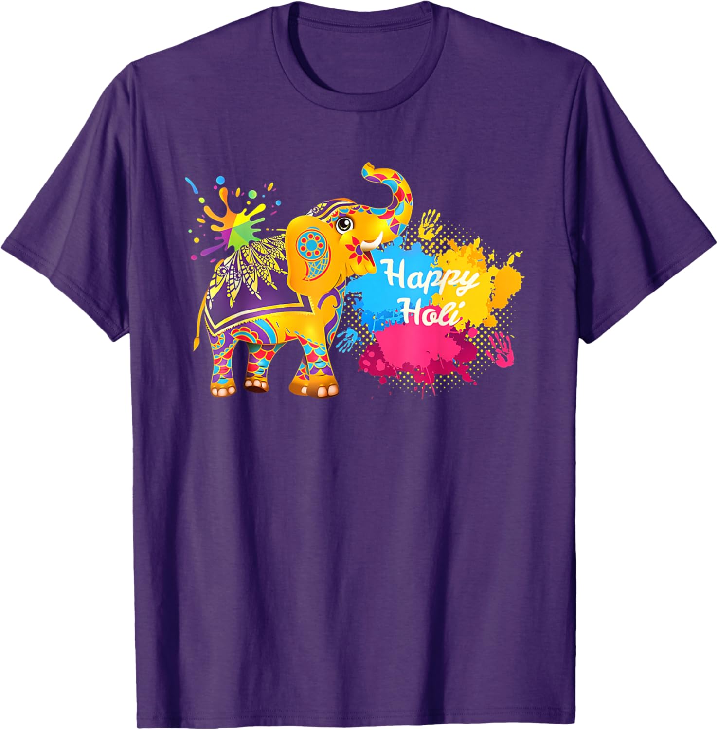 Happy Holi Elephant T-Shirt for Men, Women, and Kids - Colorful India Apparel - 6