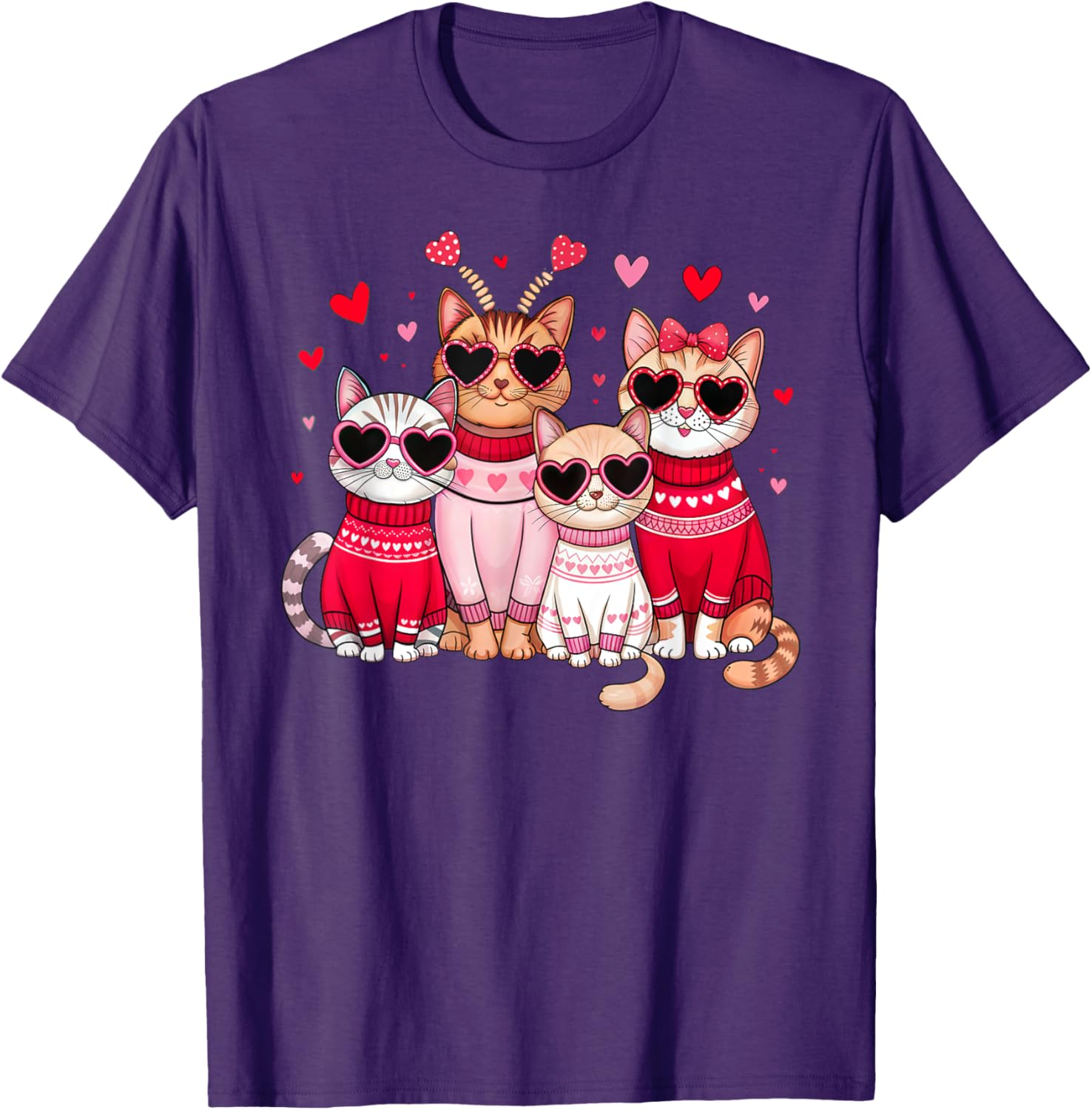 Retro Cat Heart Valentine's Day T-Shirt for Men and Boys, Cute Love Tee - 15
