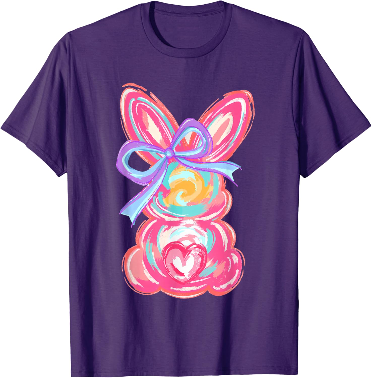 Cute Easter Bunny Bow Tie Dye T-Shirt for Girls and Women - 2
