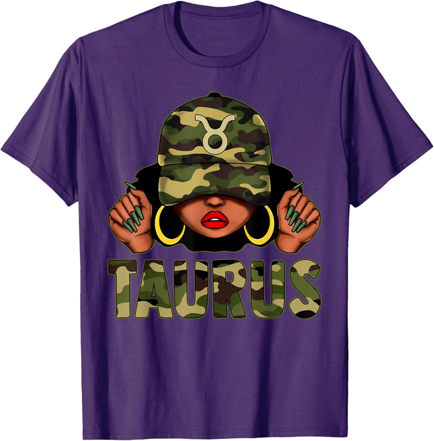 Taurus Queen Black Woman Camo Afro Girl Zodiac T-Shirt for Stylish Women - 18