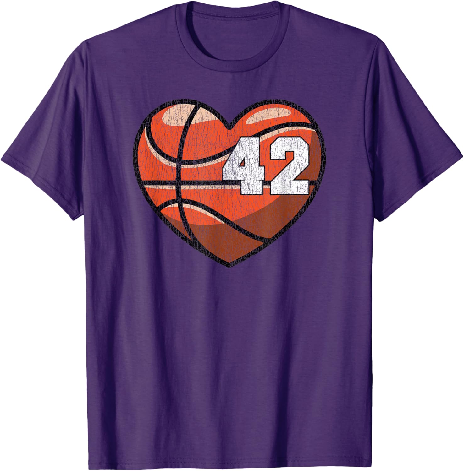 Distressed Heart Design Basketball Number 42 T-Shirt for Fans - 24