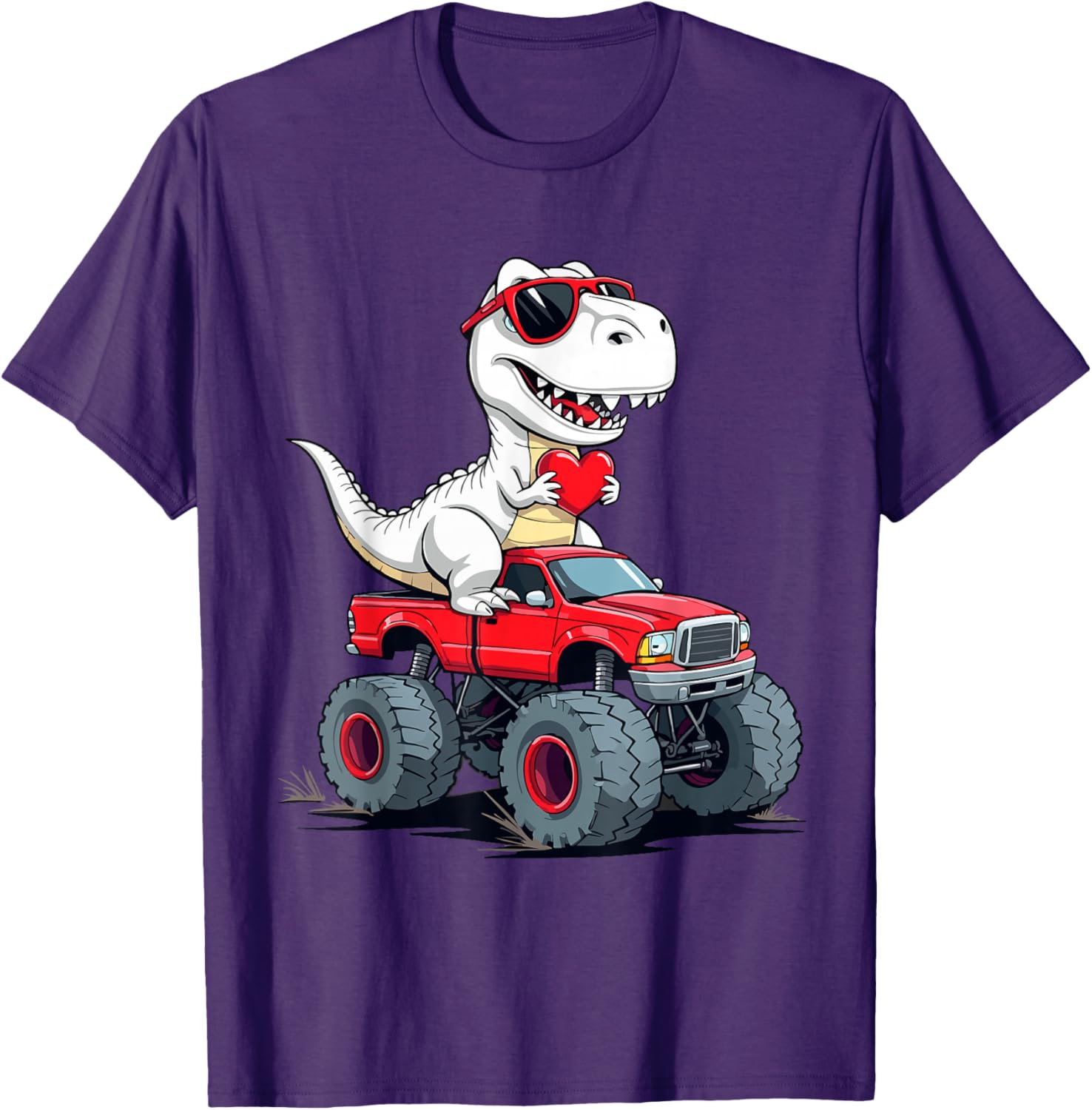 Fun Valentine's Day Dinosaur Monster Truck T-Shirt for Boys and Girls - 12