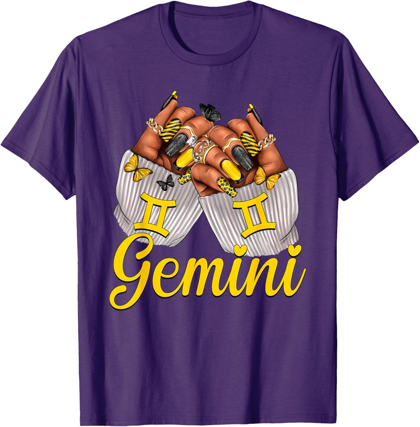 Gemini Black Women Nails Zodiac Birthday Queen T-Shirt for Astrologers - 23