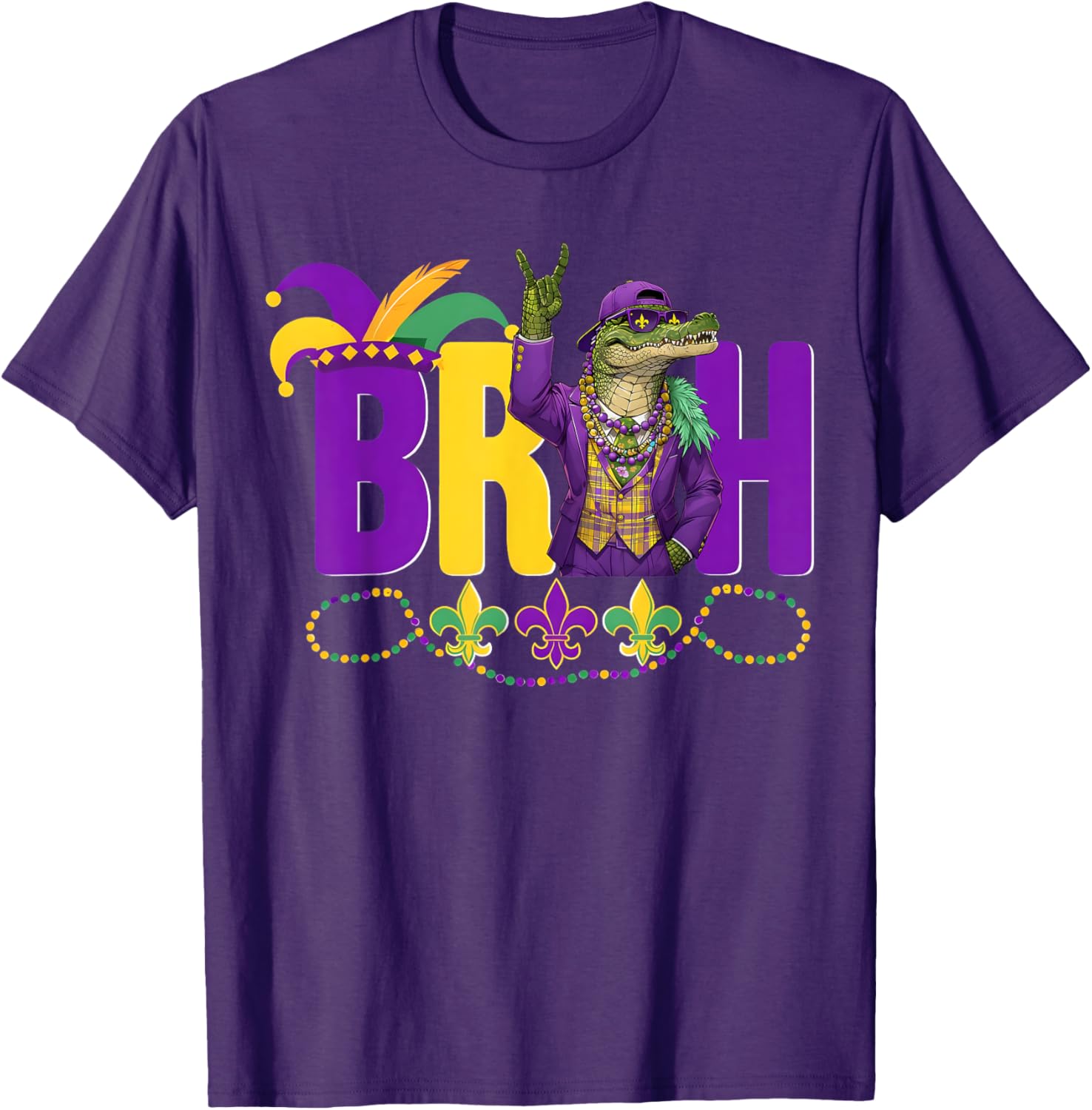 Bruh Mardi Gras Alligator Funny Meme T-Shirt for Boys and Teens - 21
