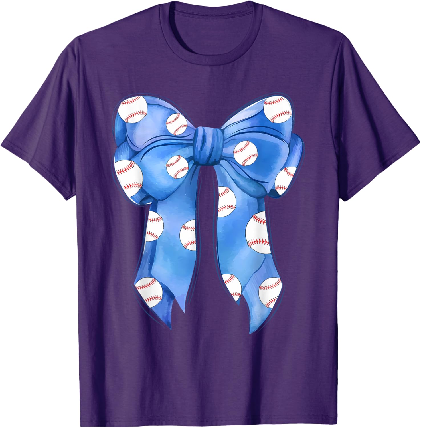 Funny Baseball Blue Team T-Shirt with Coquette Bow for Fans and Players - 4