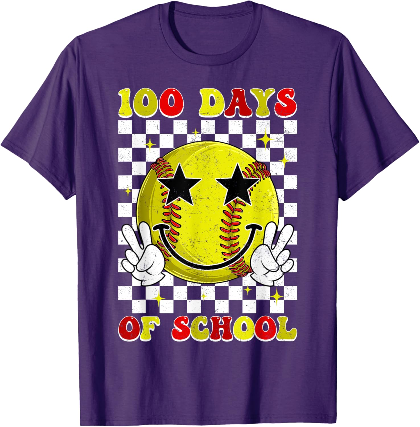Groovy 100 Days Smarter Softball T-Shirt for Boys, Fun School Style - 13