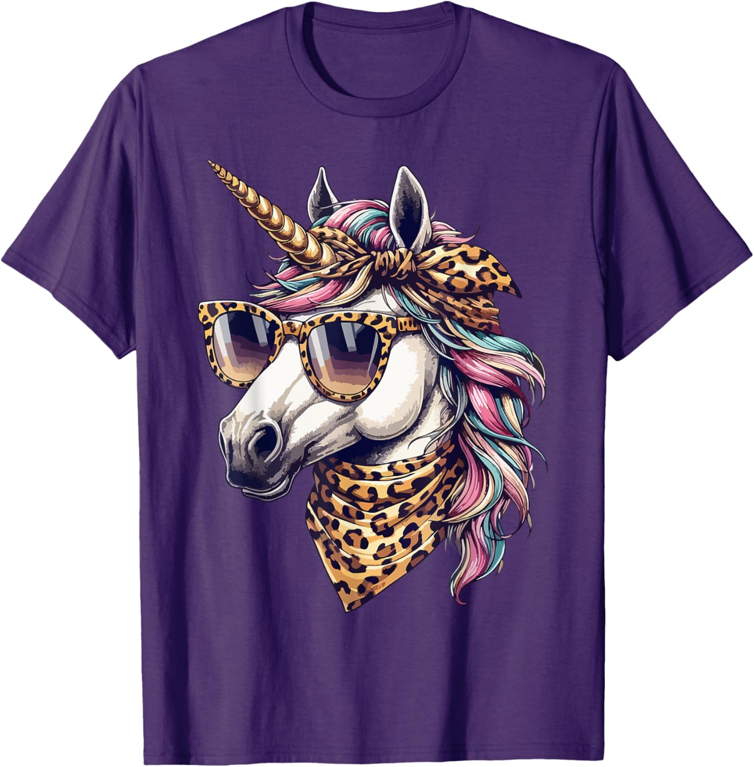 Whimsical Unicorn in Leopard Scarf and Sunglasses T-Shirt for Fun Style - 13