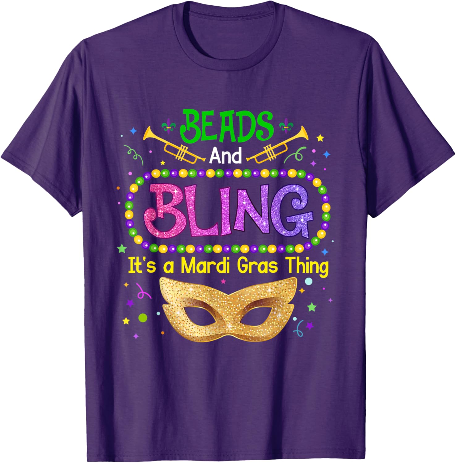 Mardi Gras Beads & Bling Carnival Party T-Shirt for Festive Fun - 10