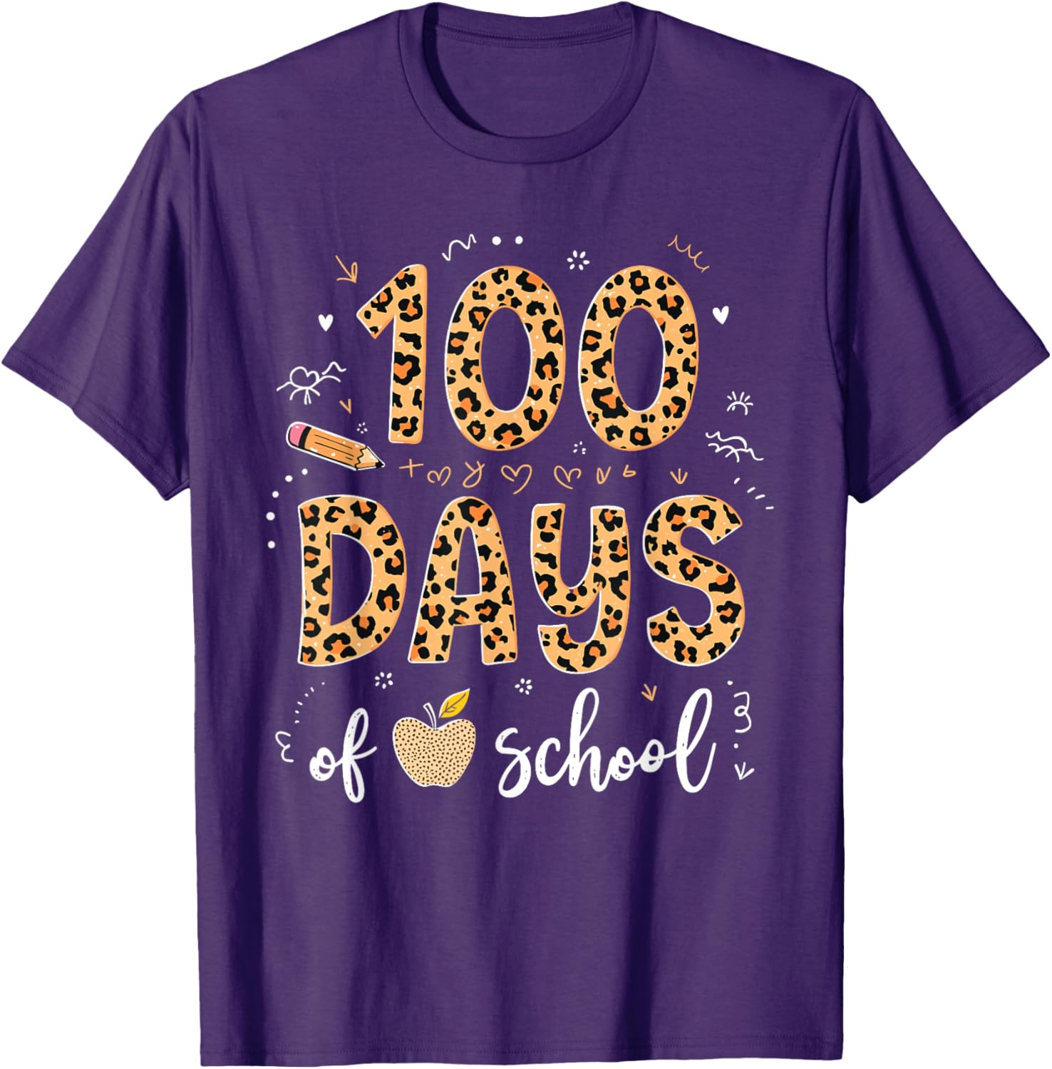 100 Days of School Leopard Print T-Shirt for Kids and Teachers - 13