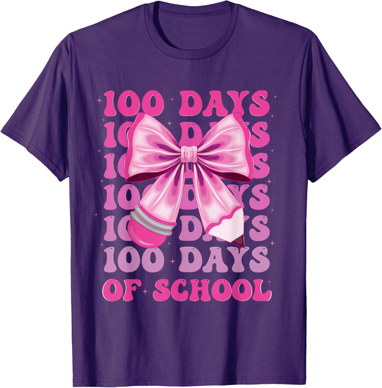 100 Days of School Girls Coquette Bow T-Shirt for Celebrating 100th Day - 7