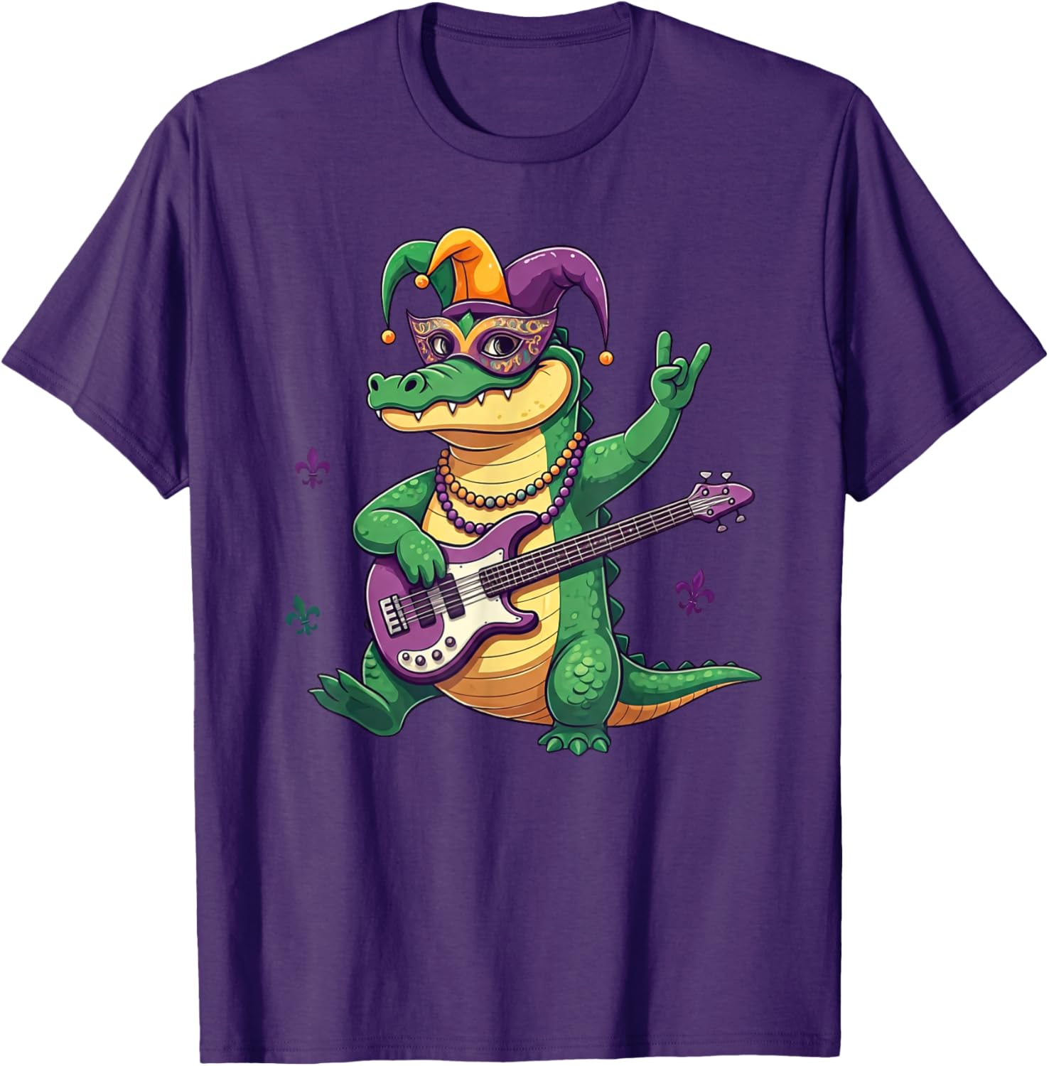 Bass Guitar Alligator Mardi Gras T-Shirt for Men, Women, and Kids - 20
