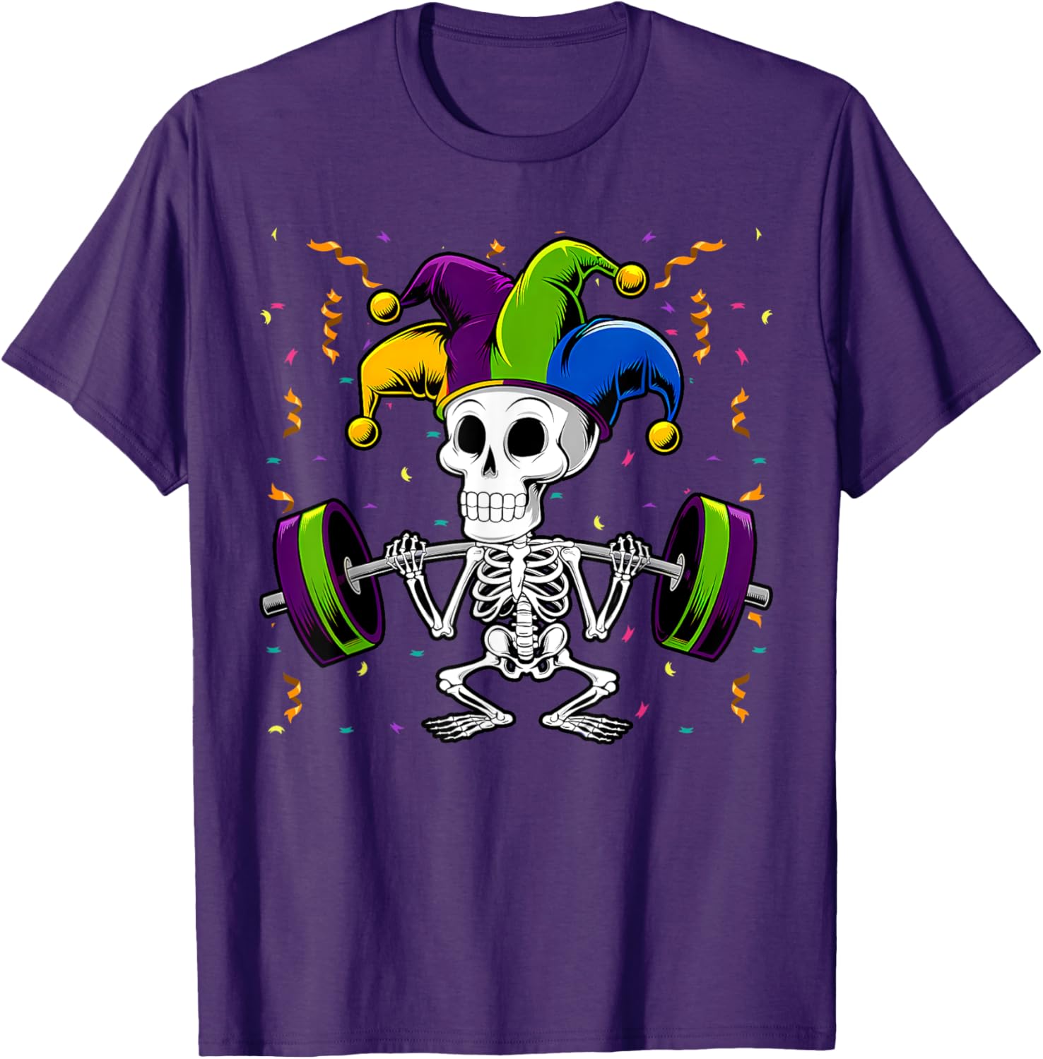 Jester Skeleton Deadlift T-Shirt for Mardi Gras Gym Lovers - 19