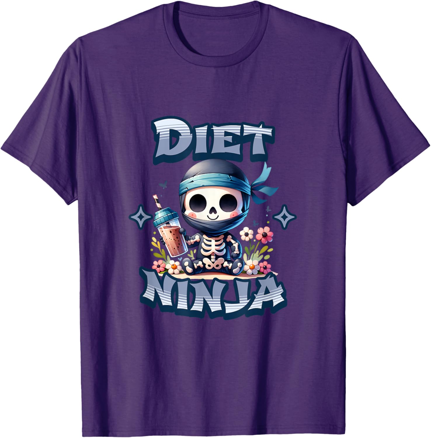 Cute Diet Ninja Protein Shake Skeleton Ninja T-Shirt for Fun Fitness Style - 7