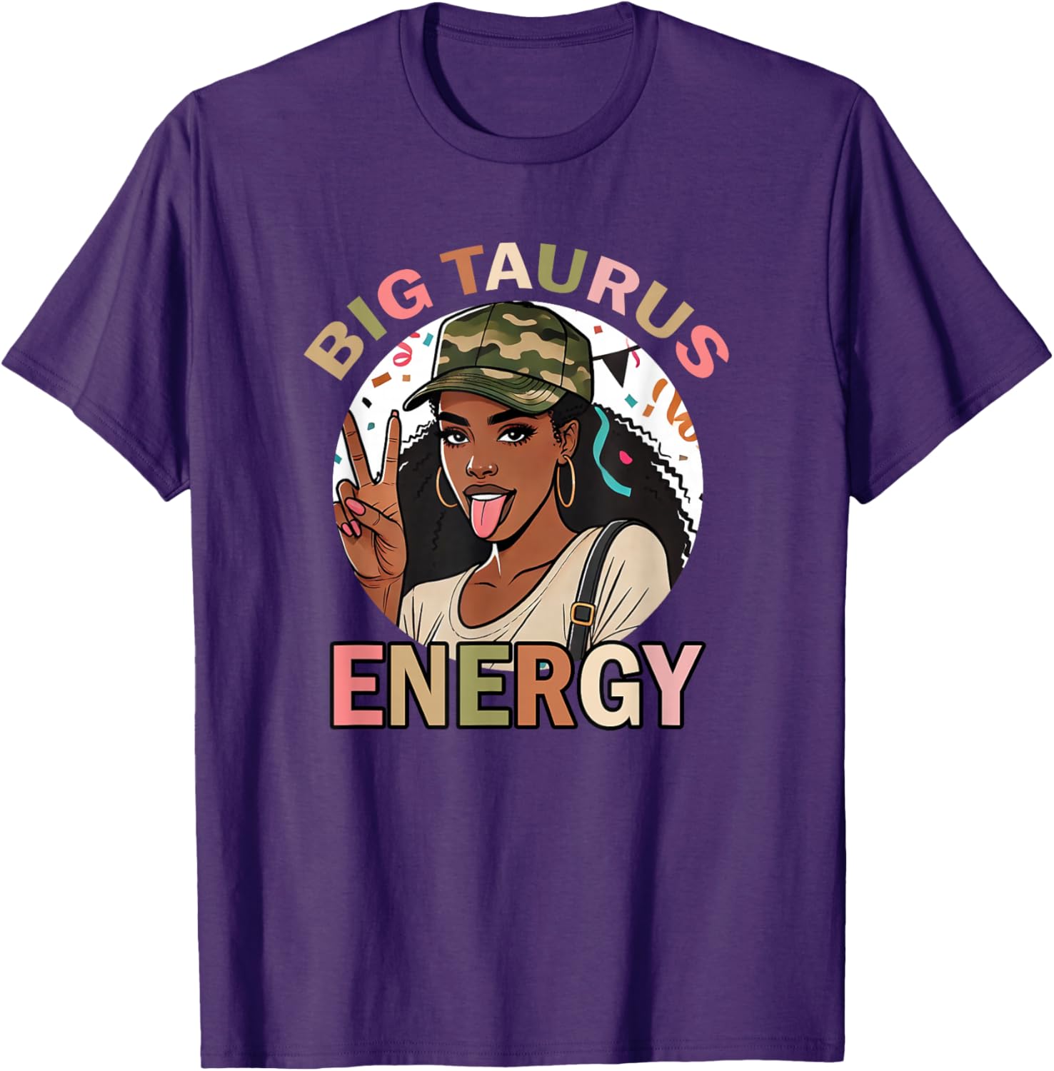 Big Taurus Energy Camo T-Shirt for Black Women - Retro Birthday Gift - 3