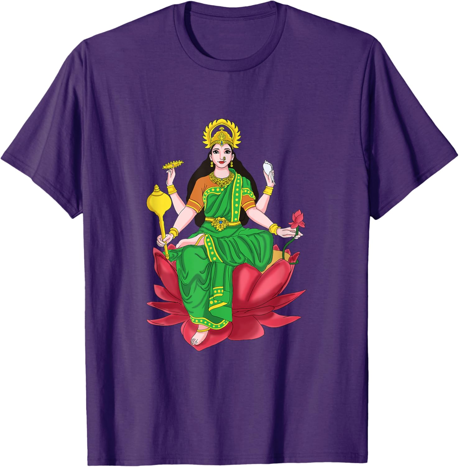 Laxmi Mata Diwali T-Shirt with Lotus Illustration for Pooja Celebrations - 5