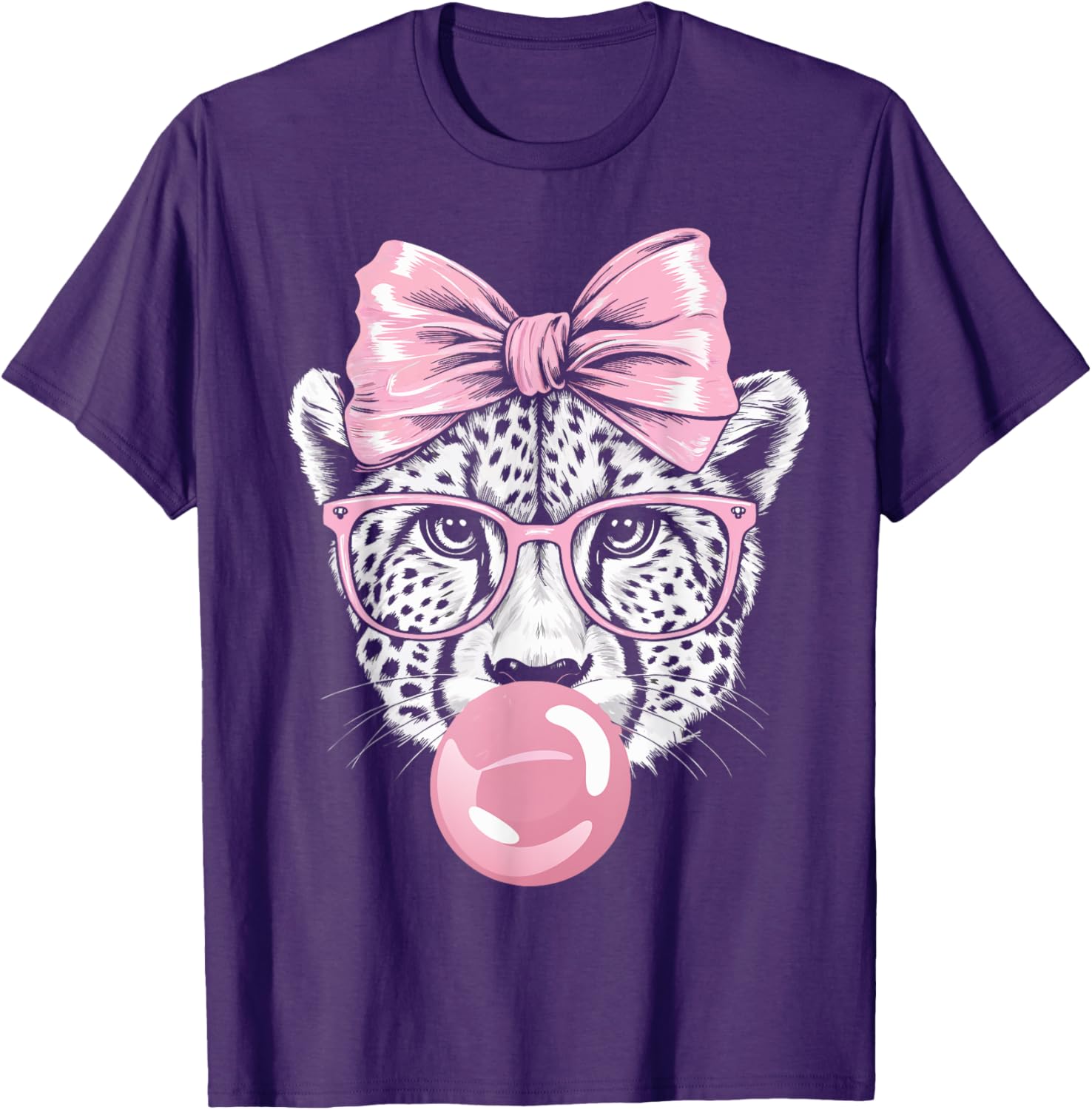 Cheetah With Glasses Blowing Pink Bubble Gum T-Shirt for Fun Fashion - 4
