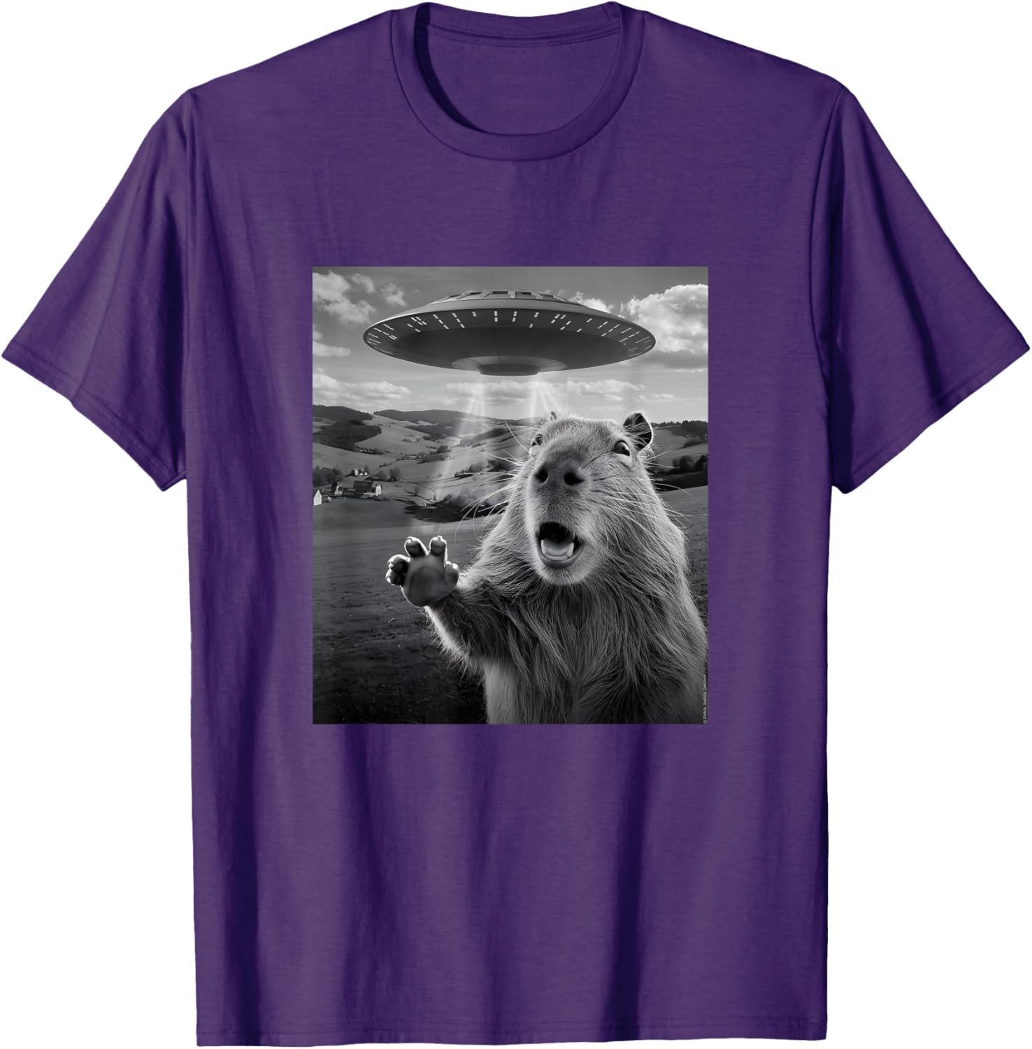 Funny UFO T-Shirt with Scared Capybara Design for Unique Style - 17