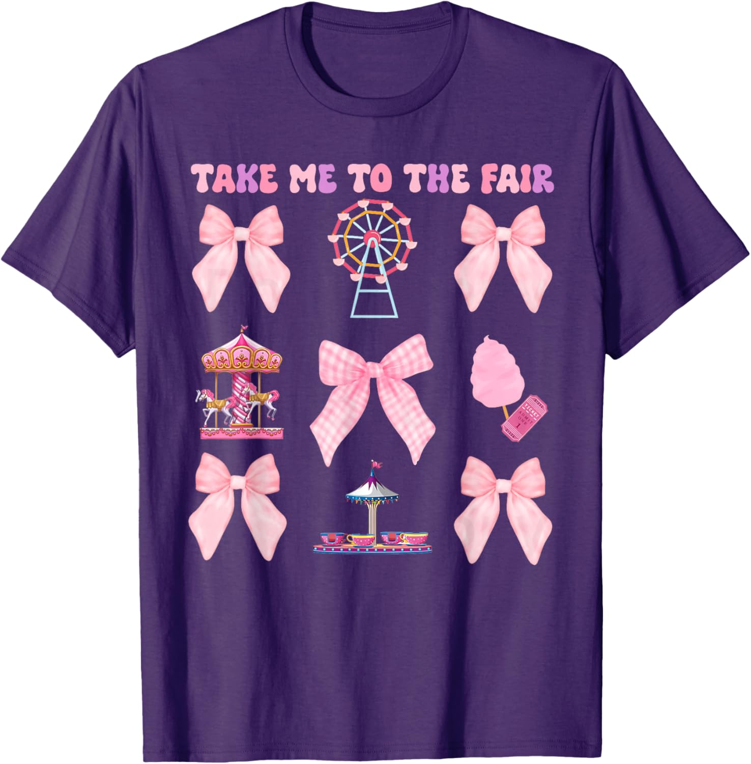 Take Me To The Fair Pink Bow Ferris Wheel T-Shirt for Stylish Fun - 1