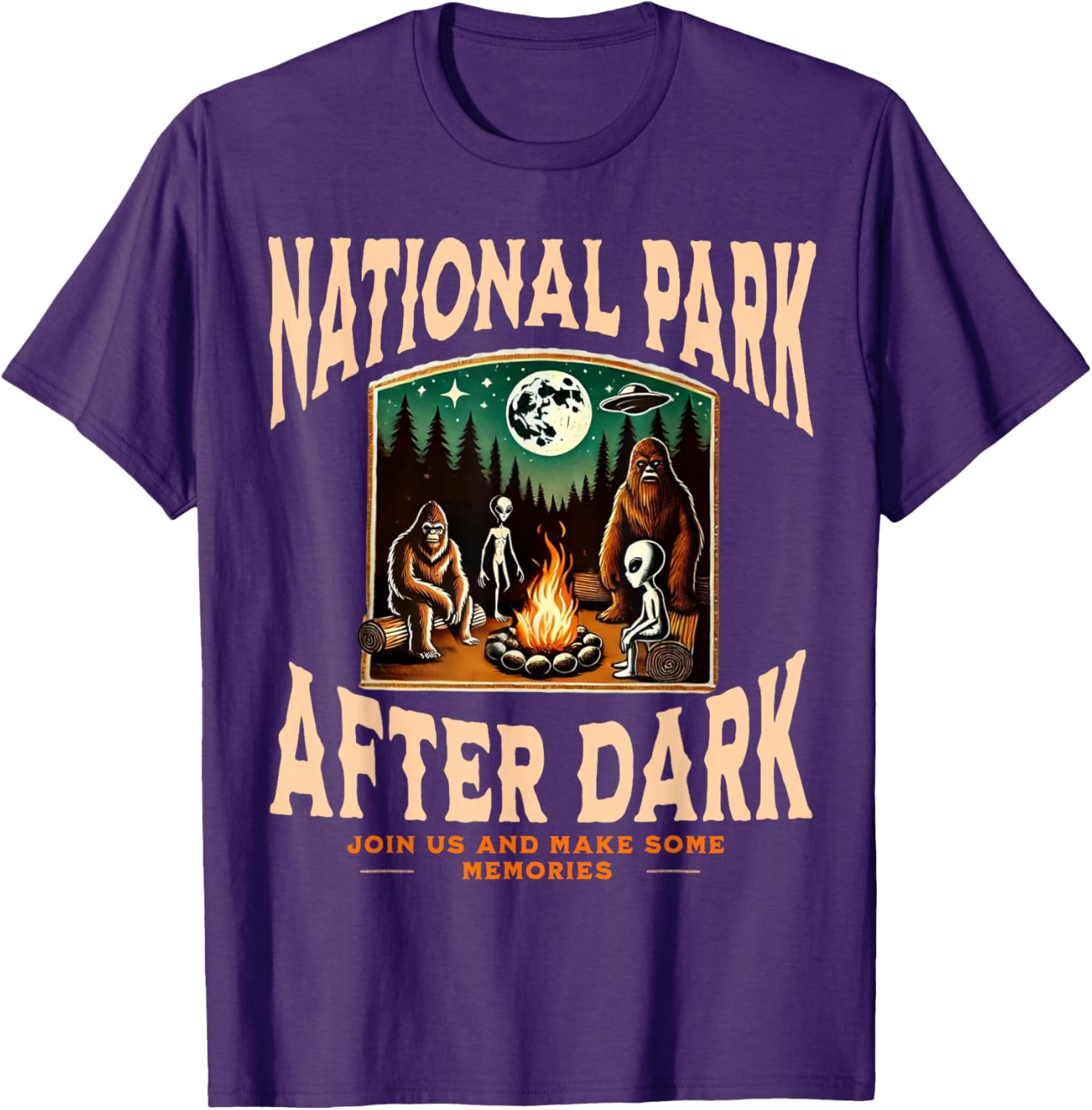 Funny Bigfoot Campfire T-Shirt for National Park Lovers at Night - 8
