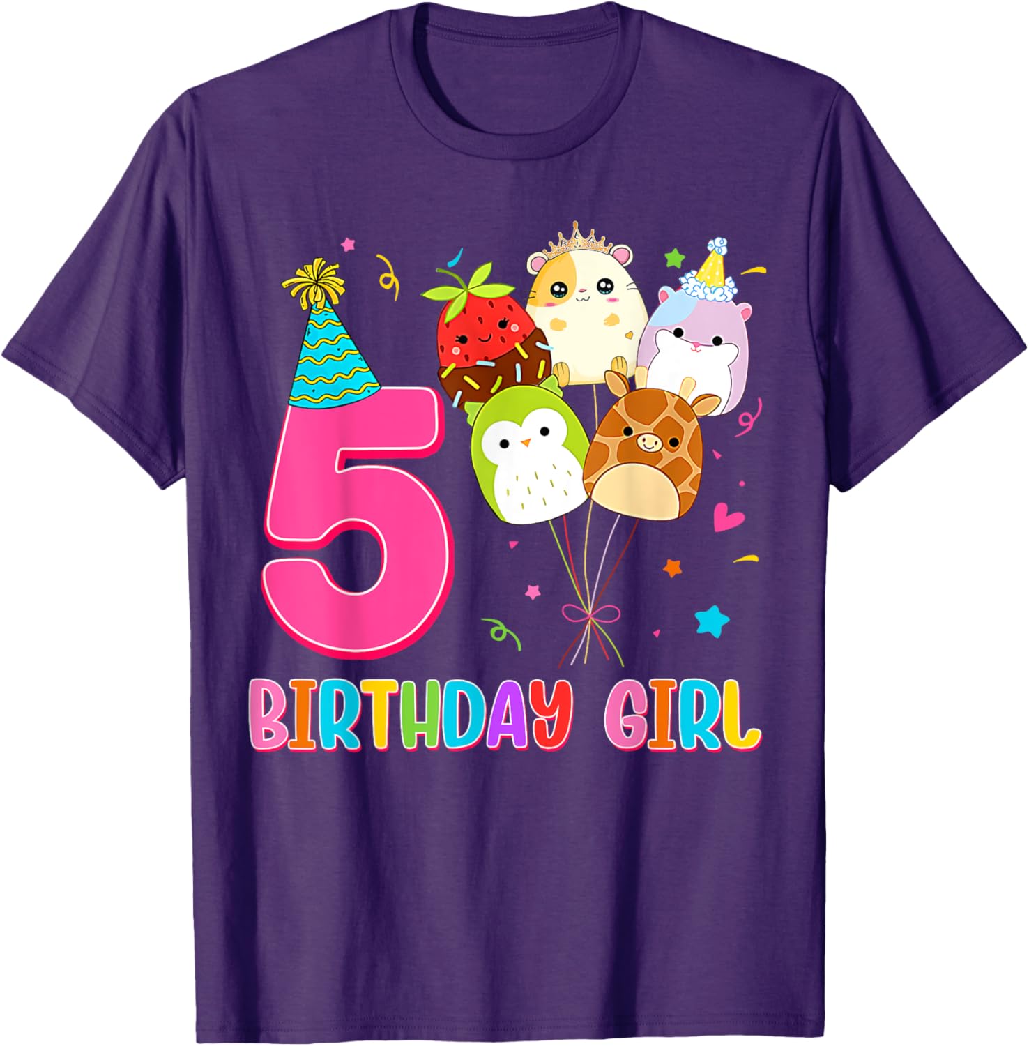 Cute Birthday Girl Squish Squad T-Shirt for 5 Year Old Girls - 1